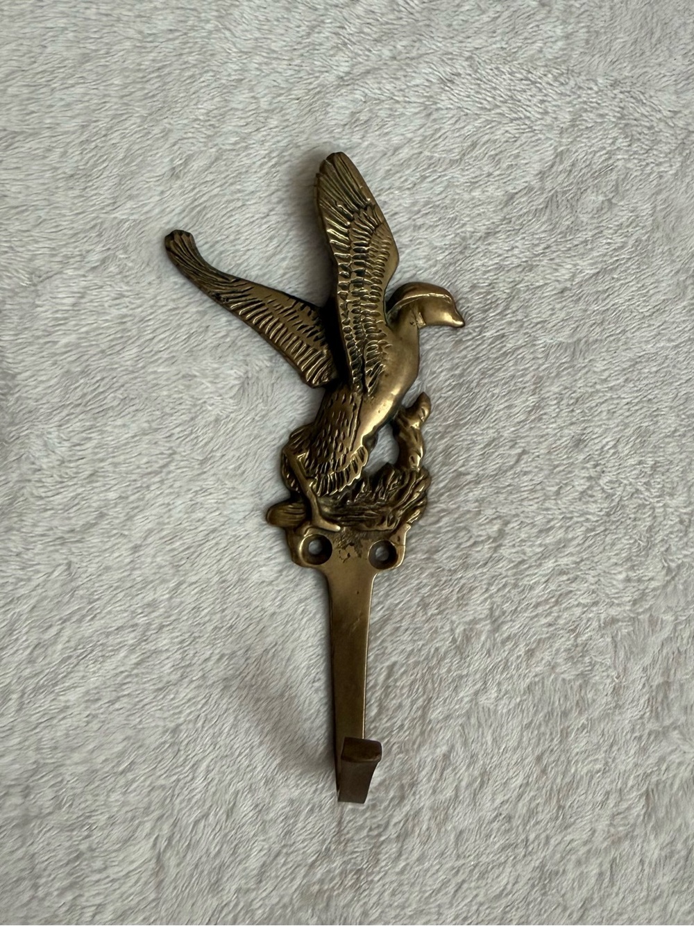 Vintage Brass Flying Duck Wall Hook Coat Hat Key Holder Cabin Lodge Decor